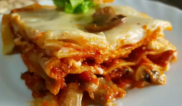 Vegan Lasagna with Tomatoes and Mushrooms