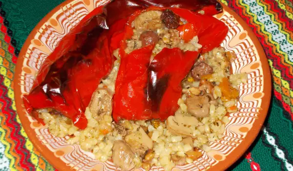 Vegan Stuffed Peppers with Rice, Mushrooms and Walnuts