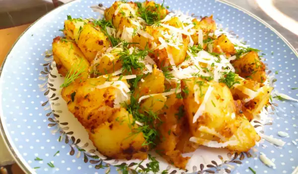 Crispy New Potatoes with Parmesan and Cheddar