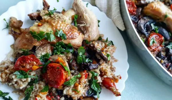 Turkey with Mushrooms, Rice and Tomatoes