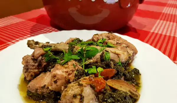 Rabbit with Spinach in a Clay Pot