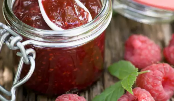 Raspberry Jam with Lemon Balm Leaves