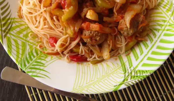 Rice Noodles with Sausage and Vegetables