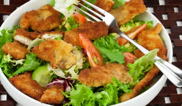 Crumbed Mushrooms on a Bed of Lettuce