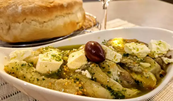 Eggplant Salad with Sheep`s Cheese and Parsley Pesto