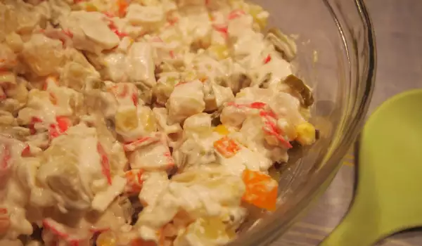 Salad with Mayonnaise and Crab Rolls