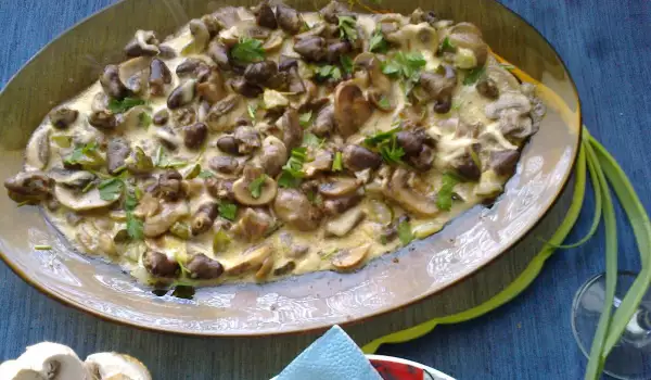 Chicken Hearts and Mushrooms in Cream Sauce