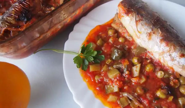 Mackerel in Tomato Sauce with Peas and Pickles