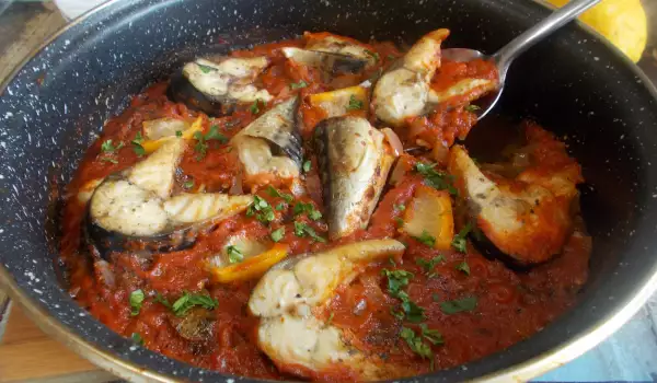 Oven Baked Mackerel with Tomato Sauce and Onions