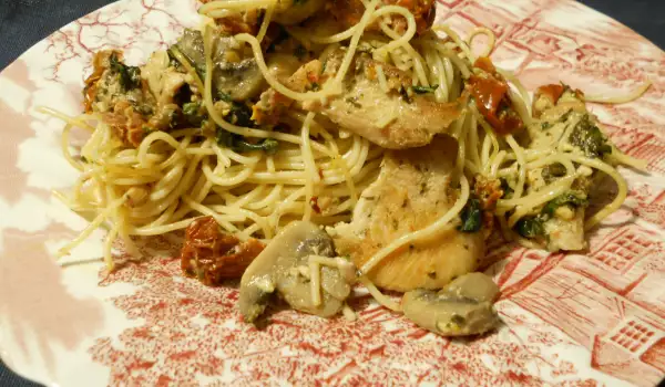 Spaghetti with Chicken Breasts and Pesto Genovese