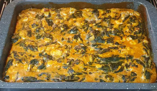 Spinach with Eggs and Feta Cheese in the Oven