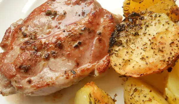 Fried Pork Neck Steaks with Italian Oven-Baked Potatoes