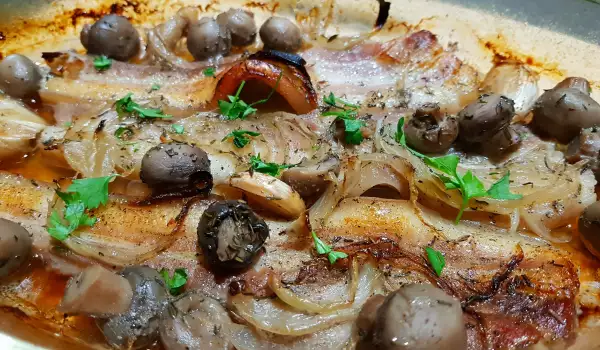 Baked Pork Belly with Onions and Mushrooms