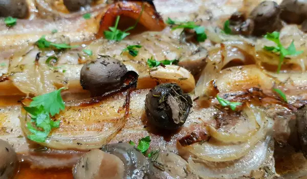 Baked Pork Belly with Onions and Mushrooms