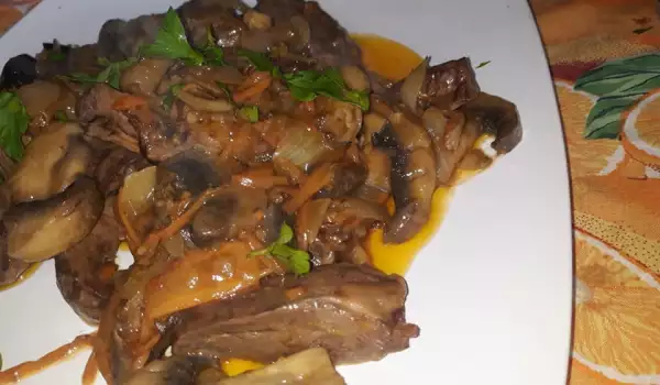 Pork Hearts with Mushrooms and Vegetables