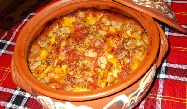 Pork with Mushrooms and Potatoes in a Clay Pot