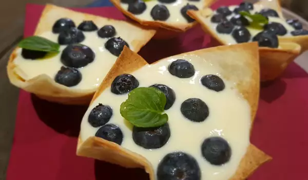 Tortilla Baskets with Cream and Blueberries