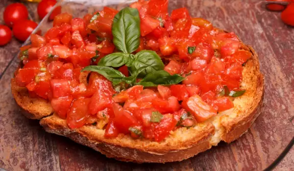 Bruschettas with Tomatoes, Olive Oil and Olives