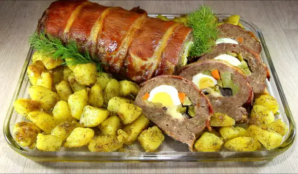 New Year`s Meat Roll with Tasty Garnish