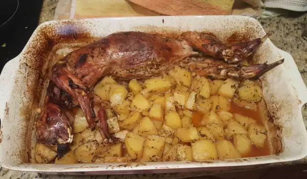 Roasted Rabbit with Stuffing and Potatoes