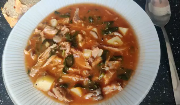 Rabbit Stew with Mushrooms and Spinach