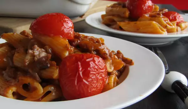 Pasta, Minced Meat and Cherry Tomato Casserole