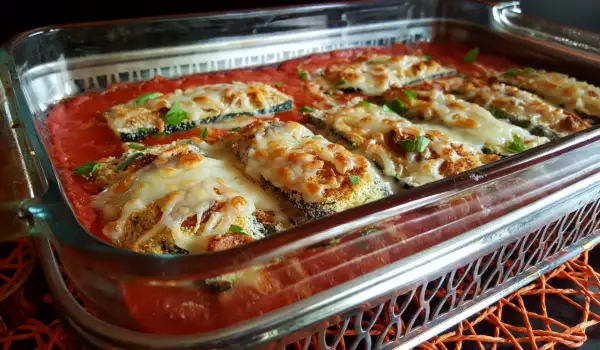Oven Roasted Zucchini with Mozzarella and Ham