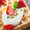 Waffles with Homemade Cream, Strawberries and Mint