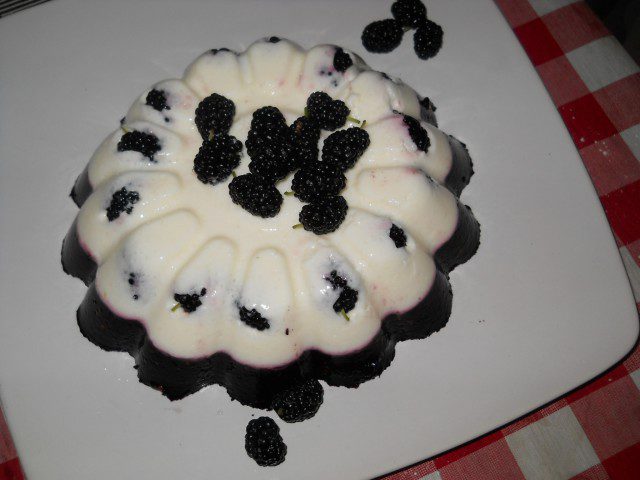 Fresh Jellied Dessert with Yoghurt and Mulberries
