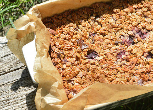 Oatmeal Breakfast Bars with Raspberries and Chocolate