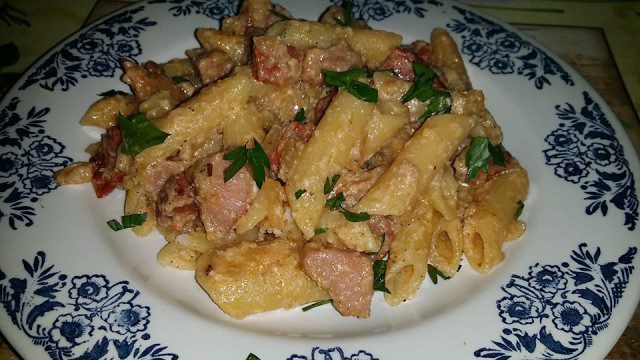 Penne with Chorizo and Eggs