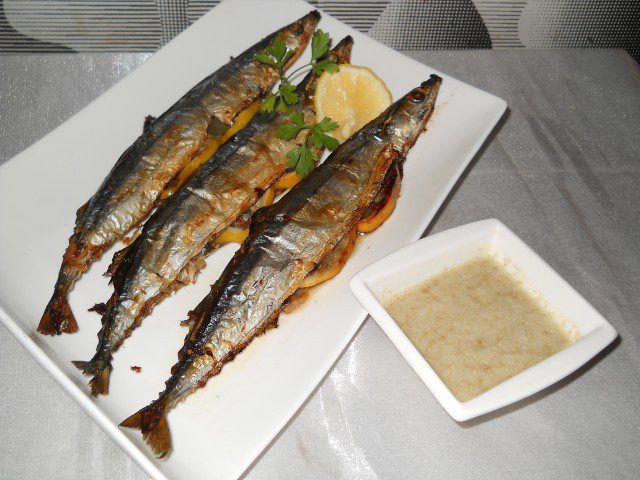 Baked Sauries with Lemon and Caper Juice