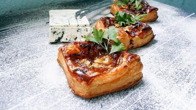 Sweet Onion and Blue Cheese Puff Pastries
