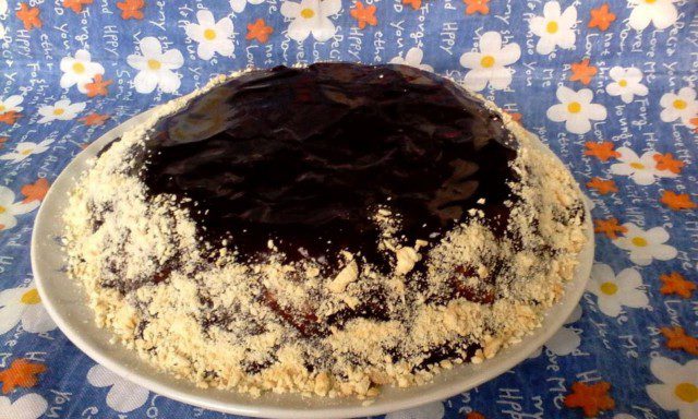 Cake with Biscuits and Cocoa Glaze