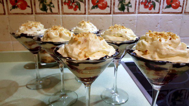 Dessert Cream with Biscuits, Hazelnuts and Jam