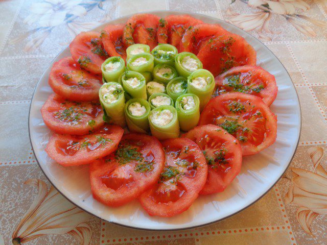 Tomato and Cucumber Salad in Unique Arrangement