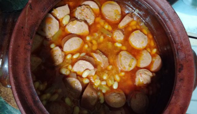 Beans with Sausages in a Clay Pot