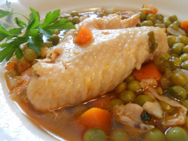 Hen Stew with Peas and Carrots