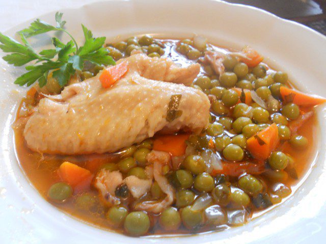 Hen Stew with Peas and Carrots