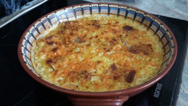 Baked Rice with Leeks and Pork