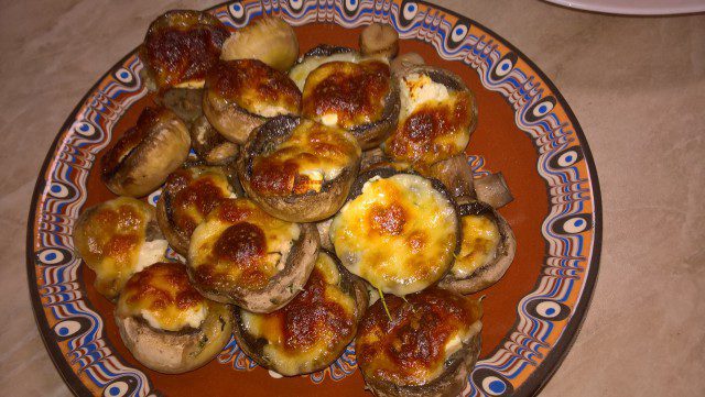 Stuffed Mushrooms with White and Yellow Cheese