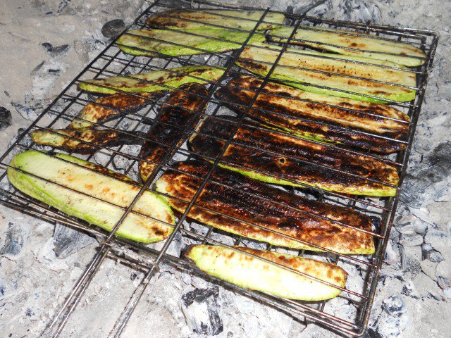 Charcoal Grilled Mackerel with Zucchini and Onions