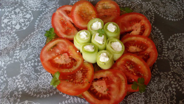 Tomato and Cucumber Salad in Unique Arrangement