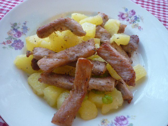 Julienne Pork and Potatoes in a Pan