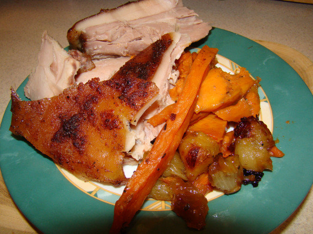 Baked Pork with Yams and Chives in the Oven