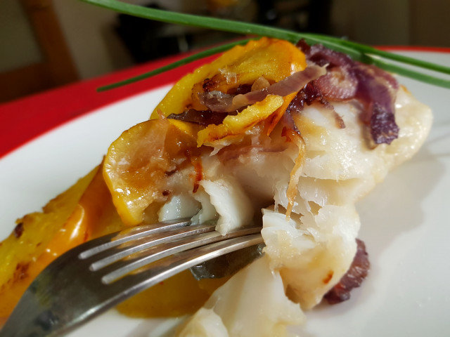 Oven-Baked Cod with Potatoes and Apples