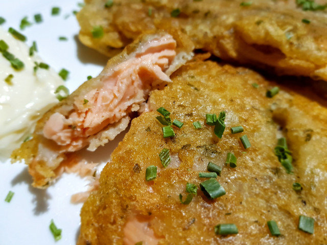 Salmon Trout in Egg Free Beer Breading