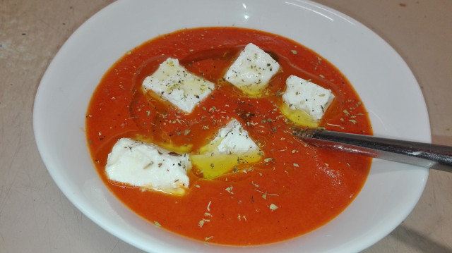 Dietary Tomato Cream Soup with Feta and Oregano