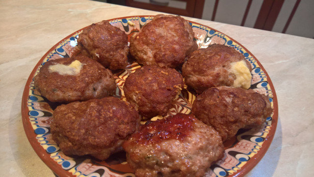 Meatballs Stuffed with Yellow Cheese and Cream Cheese