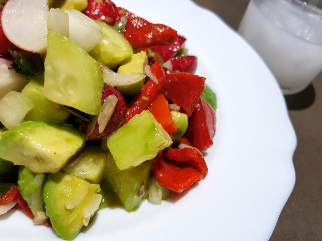 Avocado, Cucumber and Roasted Pepper Salad